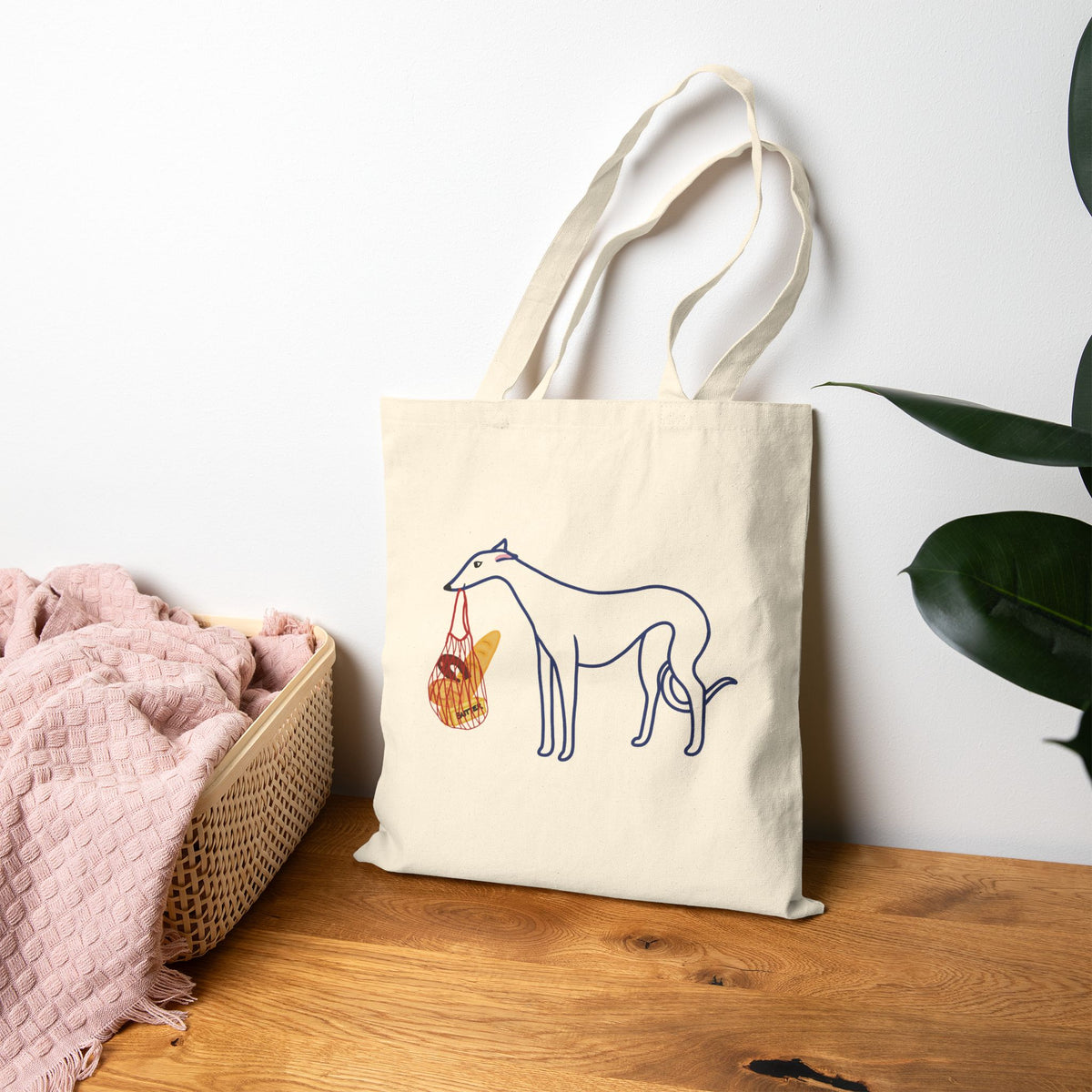 Noodle Goes Shopping – Sighthound Tote Bag